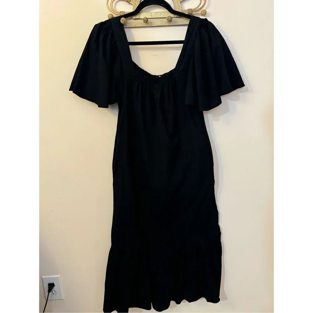 Free People Sweet Sunday Midi Dress Endless Summer Buttondown Black XS